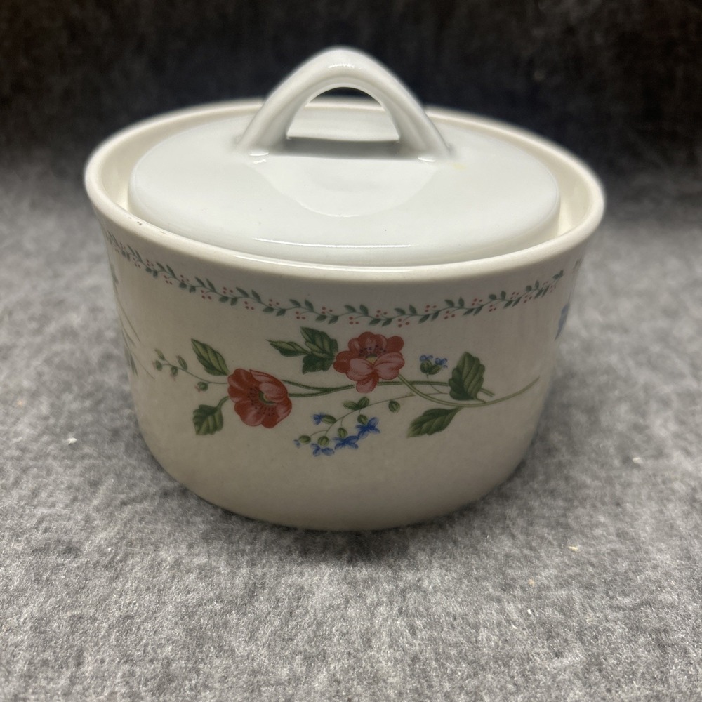 Vintage Farberware‎ Stoneware English Garden 225 Foral Sugar Bowl With Lid 1993